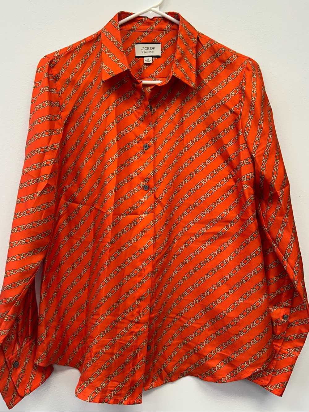 J. Crew Orange Chain-Print Long-Sleeve Button-Down Shirt NWOT